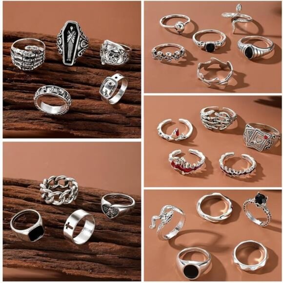 15-63 PCS Vintage Silver Knuckle Rings Set for Women Stackable Joint Finger - Picture 3 of 8
